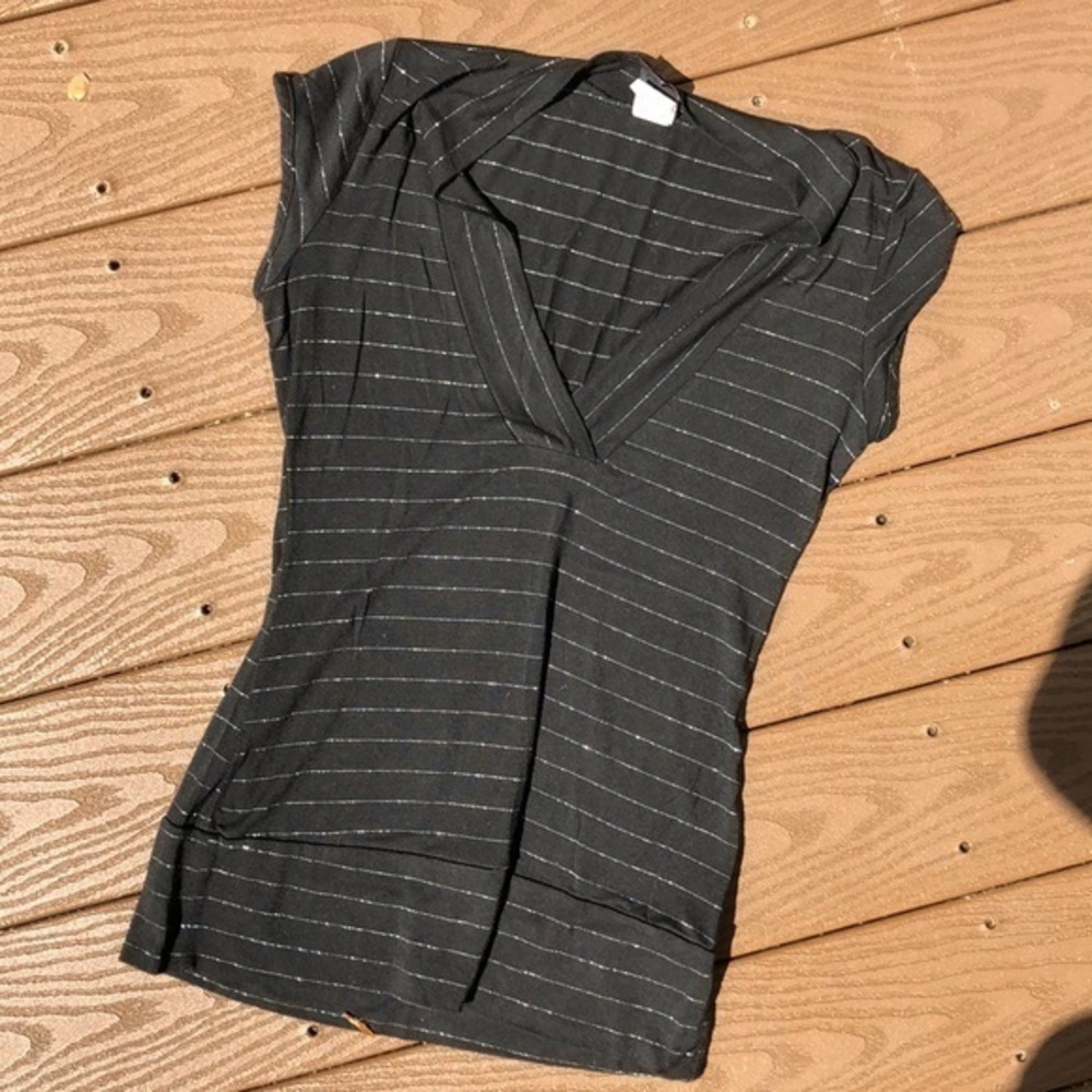 Y2K V1 couture black & silver stripe stretch top